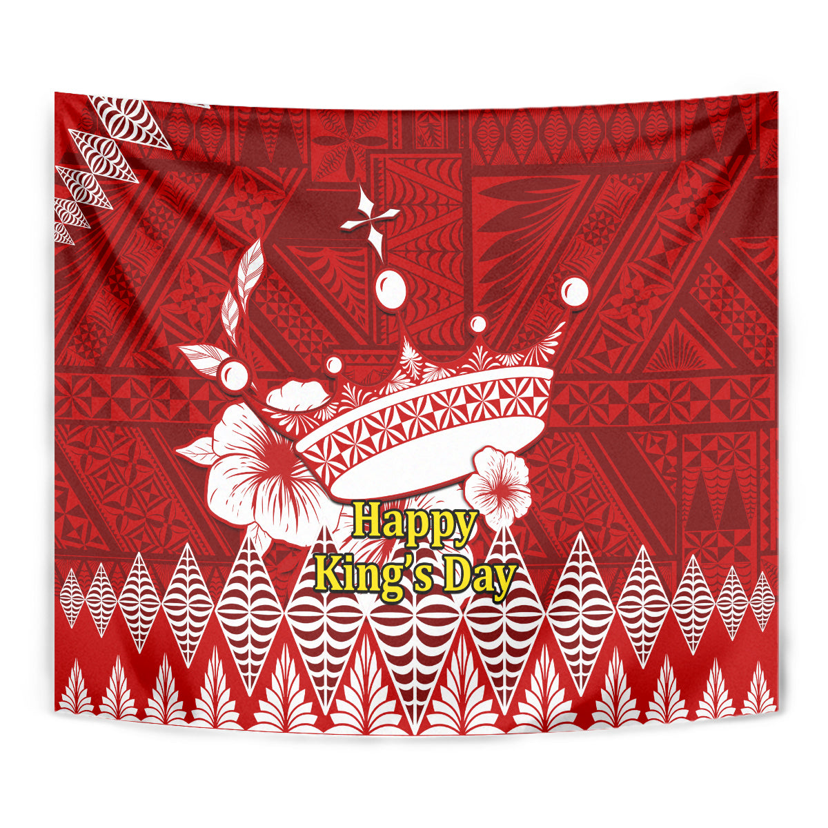 Personalised Tonga King Tupou I Day Tapestry Tongan Ngatu Pattern With Crown - Wonder Print Shop