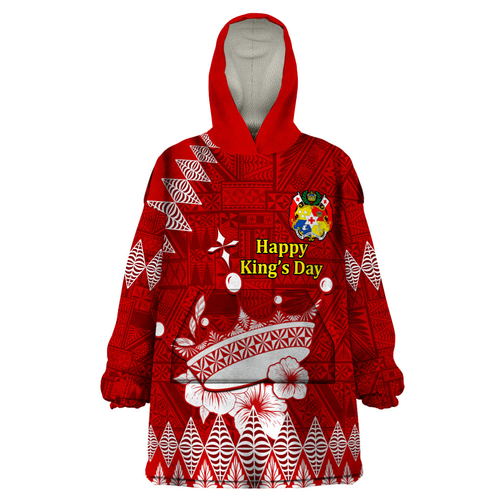 Personalised Tonga King Tupou I Day Wearable Blanket Hoodie Tongan Ngatu Pattern With Crown - Wonder Print Shop