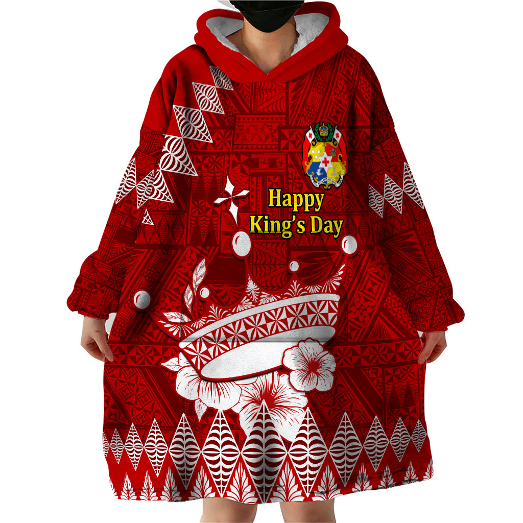 Personalised Tonga King Tupou I Day Wearable Blanket Hoodie Tongan Ngatu Pattern With Crown - Wonder Print Shop