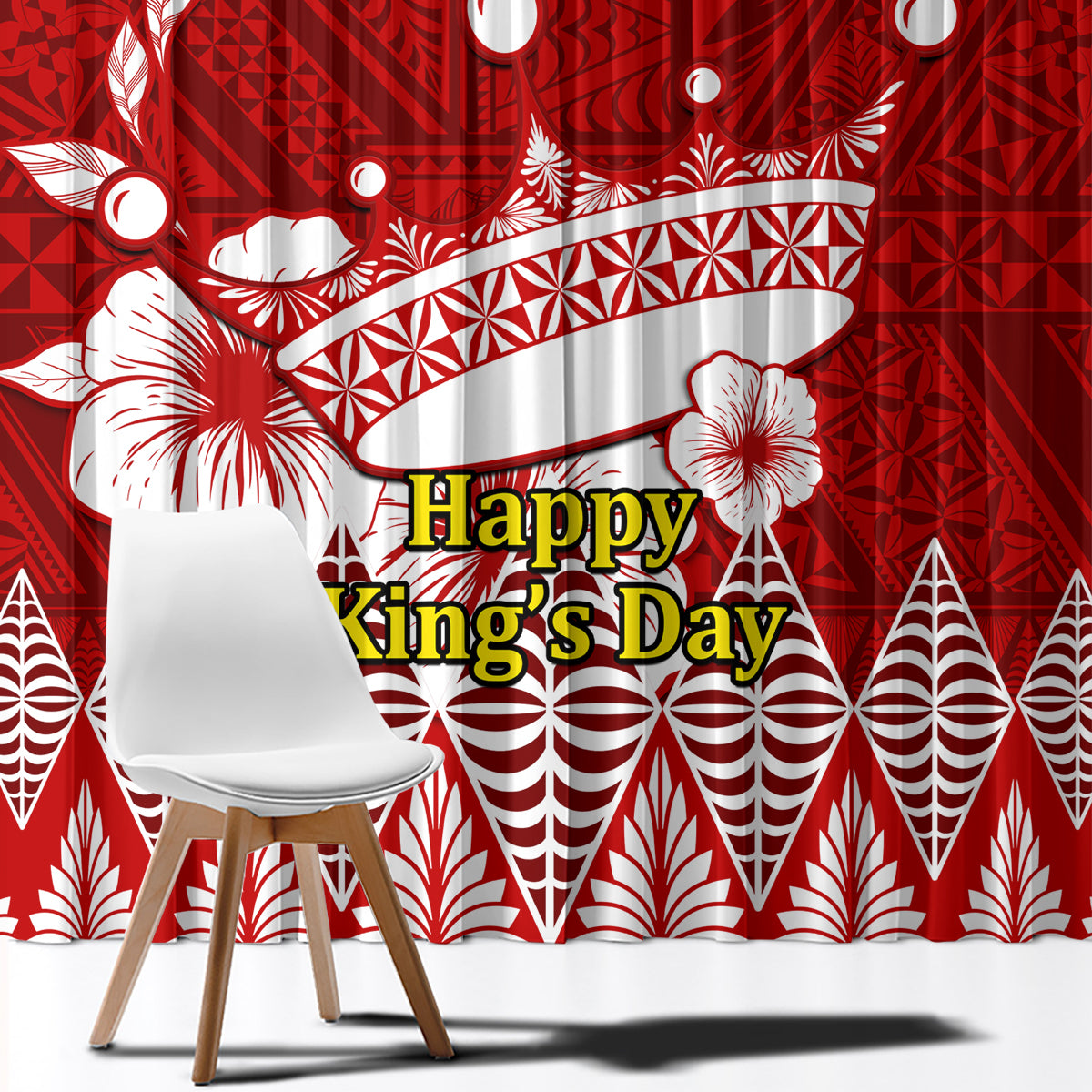 Personalised Tonga King Tupou I Day Window Curtain Tongan Ngatu Pattern With Crown - Wonder Print Shop