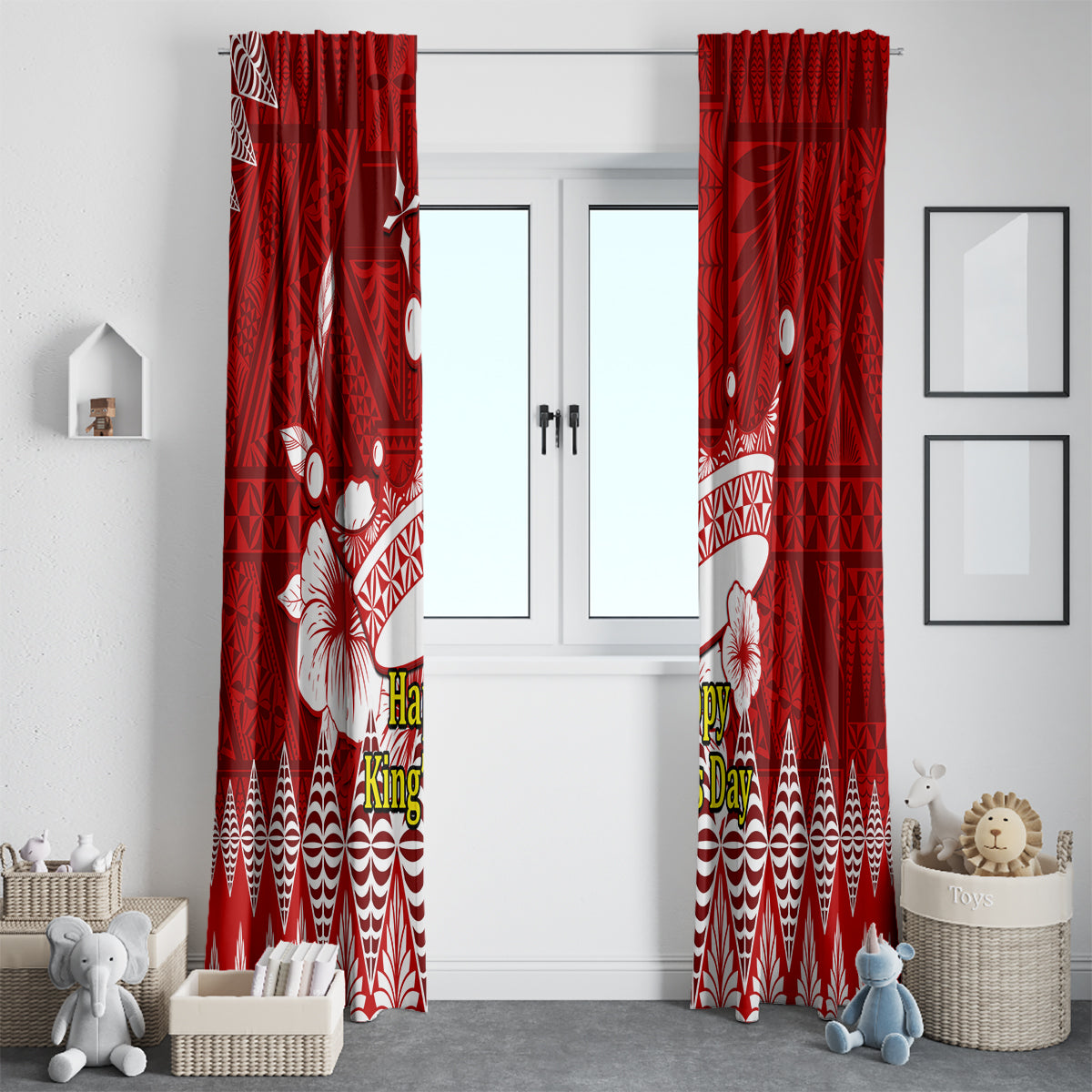 Personalised Tonga King Tupou I Day Window Curtain Tongan Ngatu Pattern With Crown - Wonder Print Shop