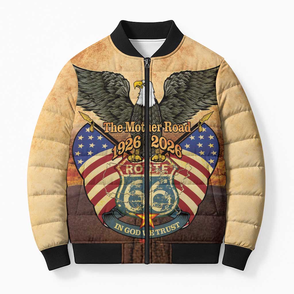 Route 66 Highway United States Bomber Puffer Jacket Mother Road Happy 100th Anniversary Proud - Wonder Print Shop