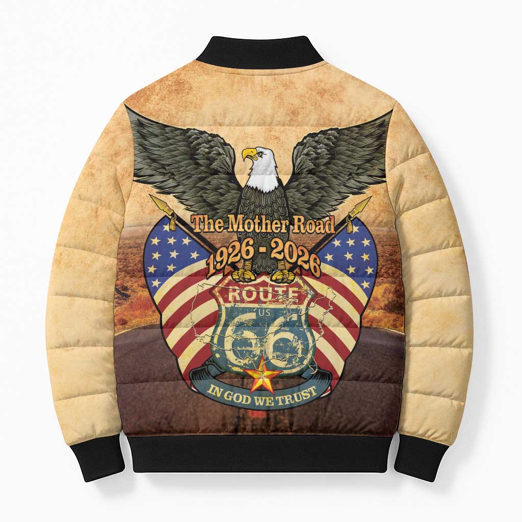 Route 66 Highway United States Bomber Puffer Jacket Mother Road Happy 100th Anniversary Proud - Wonder Print Shop
