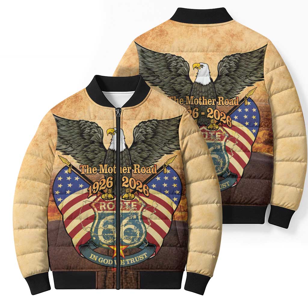 Route 66 Highway United States Bomber Puffer Jacket Mother Road Happy 100th Anniversary Proud - Wonder Print Shop