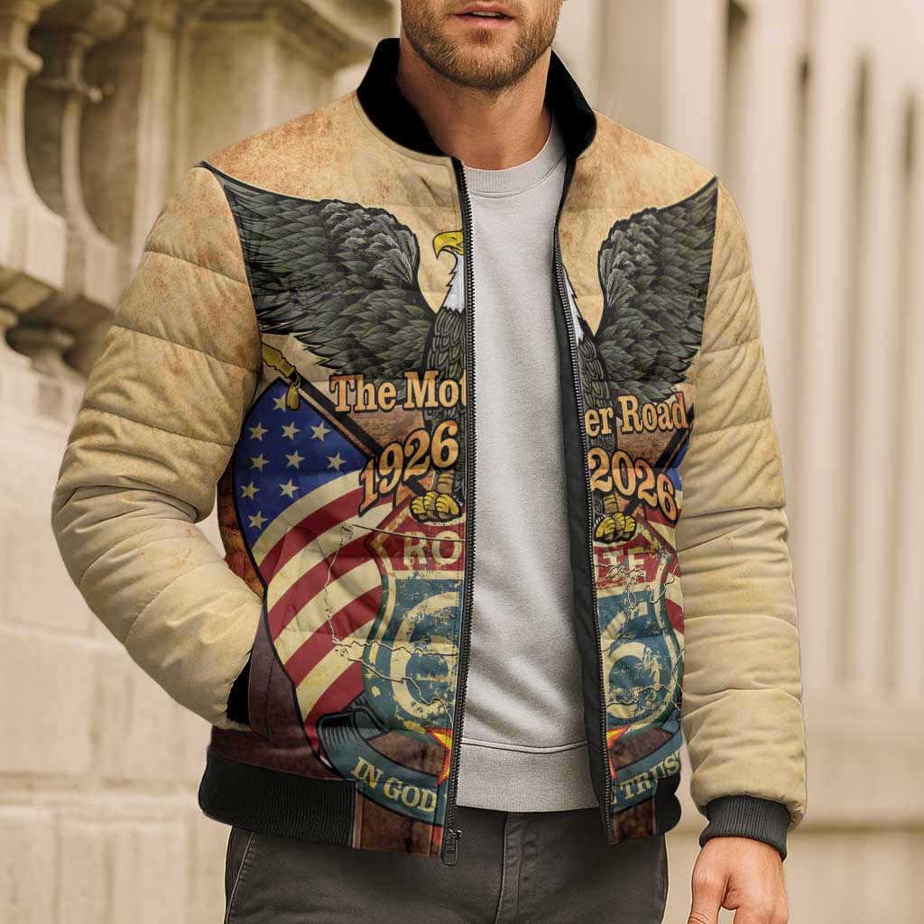 Route 66 Highway United States Bomber Puffer Jacket Mother Road Happy 100th Anniversary Proud - Wonder Print Shop