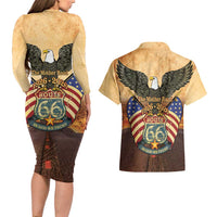 Route 66 Highway United States Couples Matching Long Sleeve Bodycon Dress and Hawaiian Shirt Mother Road Happy 100th Anniversary Proud - Wonder Print Shop