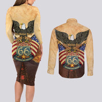 Route 66 Highway United States Couples Matching Long Sleeve Bodycon Dress and Long Sleeve Button Shirt Mother Road Happy 100th Anniversary Proud - Wonder Print Shop