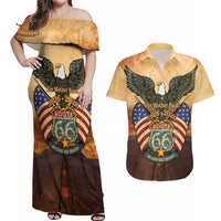 Route 66 Highway United States Couples Matching Off Shoulder Maxi Dress and Hawaiian Shirt Mother Road Happy 100th Anniversary Proud - Wonder Print Shop