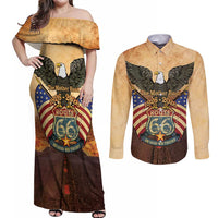 Route 66 Highway United States Couples Matching Off Shoulder Maxi Dress and Long Sleeve Button Shirt Mother Road Happy 100th Anniversary Proud - Wonder Print Shop