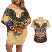 Route 66 Highway United States Couples Matching Off Shoulder Short Dress and Hawaiian Shirt Mother Road Happy 100th Anniversary Proud - Wonder Print Shop