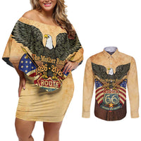 Route 66 Highway United States Couples Matching Off Shoulder Short Dress and Long Sleeve Button Shirt Mother Road Happy 100th Anniversary Proud - Wonder Print Shop