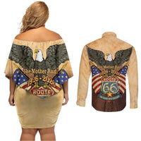 Route 66 Highway United States Couples Matching Off Shoulder Short Dress and Long Sleeve Button Shirt Mother Road Happy 100th Anniversary Proud - Wonder Print Shop