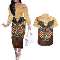 Route 66 Highway United States Couples Matching Off The Shoulder Long Sleeve Dress and Hawaiian Shirt Mother Road Happy 100th Anniversary Proud - Wonder Print Shop