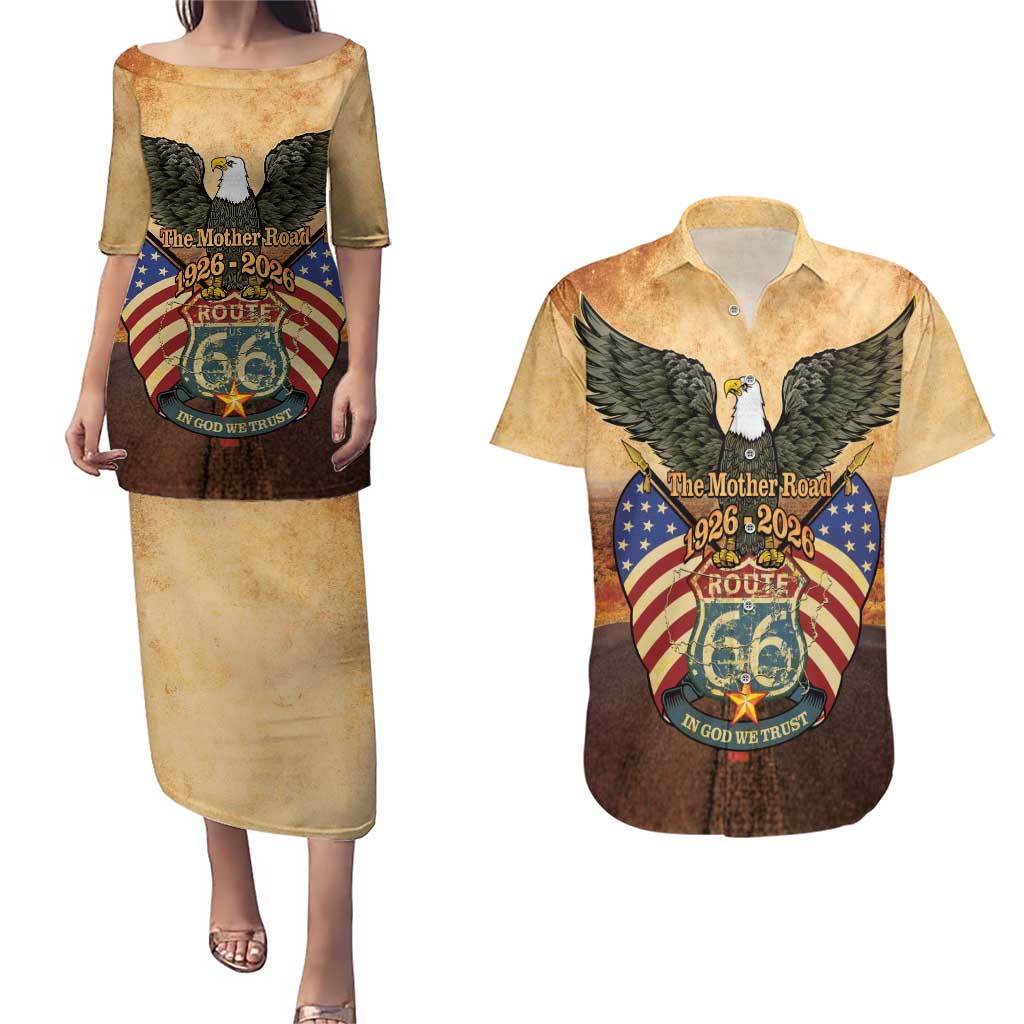 Route 66 Highway United States Couples Matching Puletasi and Hawaiian Shirt Mother Road Happy 100th Anniversary Proud - Wonder Print Shop