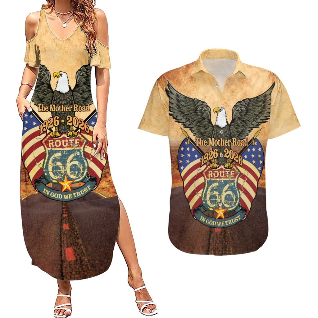 Route 66 Highway United States Couples Matching Summer Maxi Dress and Hawaiian Shirt Mother Road Happy 100th Anniversary Proud - Wonder Print Shop