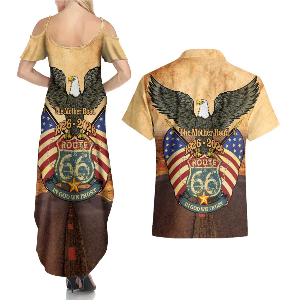 Route 66 Highway United States Couples Matching Summer Maxi Dress and Hawaiian Shirt Mother Road Happy 100th Anniversary Proud - Wonder Print Shop