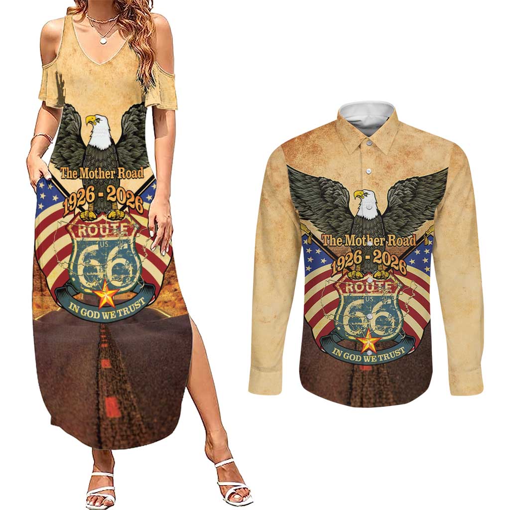 Route 66 Highway United States Couples Matching Summer Maxi Dress and Long Sleeve Button Shirt Mother Road Happy 100th Anniversary Proud - Wonder Print Shop