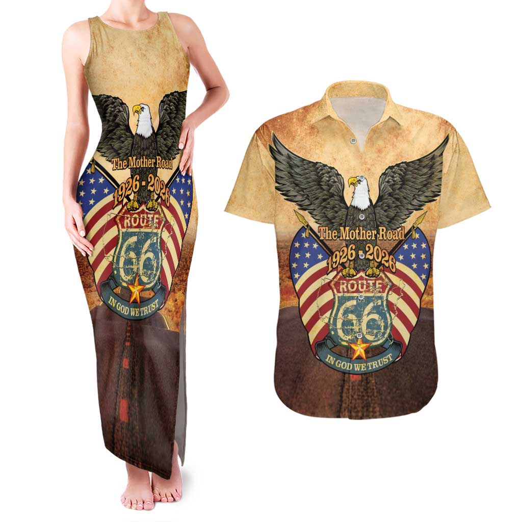 Route 66 Highway United States Couples Matching Tank Maxi Dress and Hawaiian Shirt Mother Road Happy 100th Anniversary Proud - Wonder Print Shop