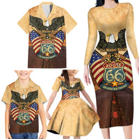 Route 66 Highway United States Family Matching Long Sleeve Bodycon Dress and Hawaiian Shirt Mother Road Happy 100th Anniversary Proud - Wonder Print Shop
