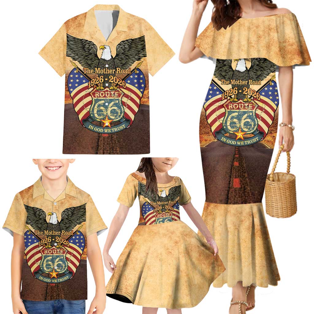 Route 66 Highway United States Family Matching Mermaid Dress and Hawaiian Shirt Mother Road Happy 100th Anniversary Proud - Wonder Print Shop