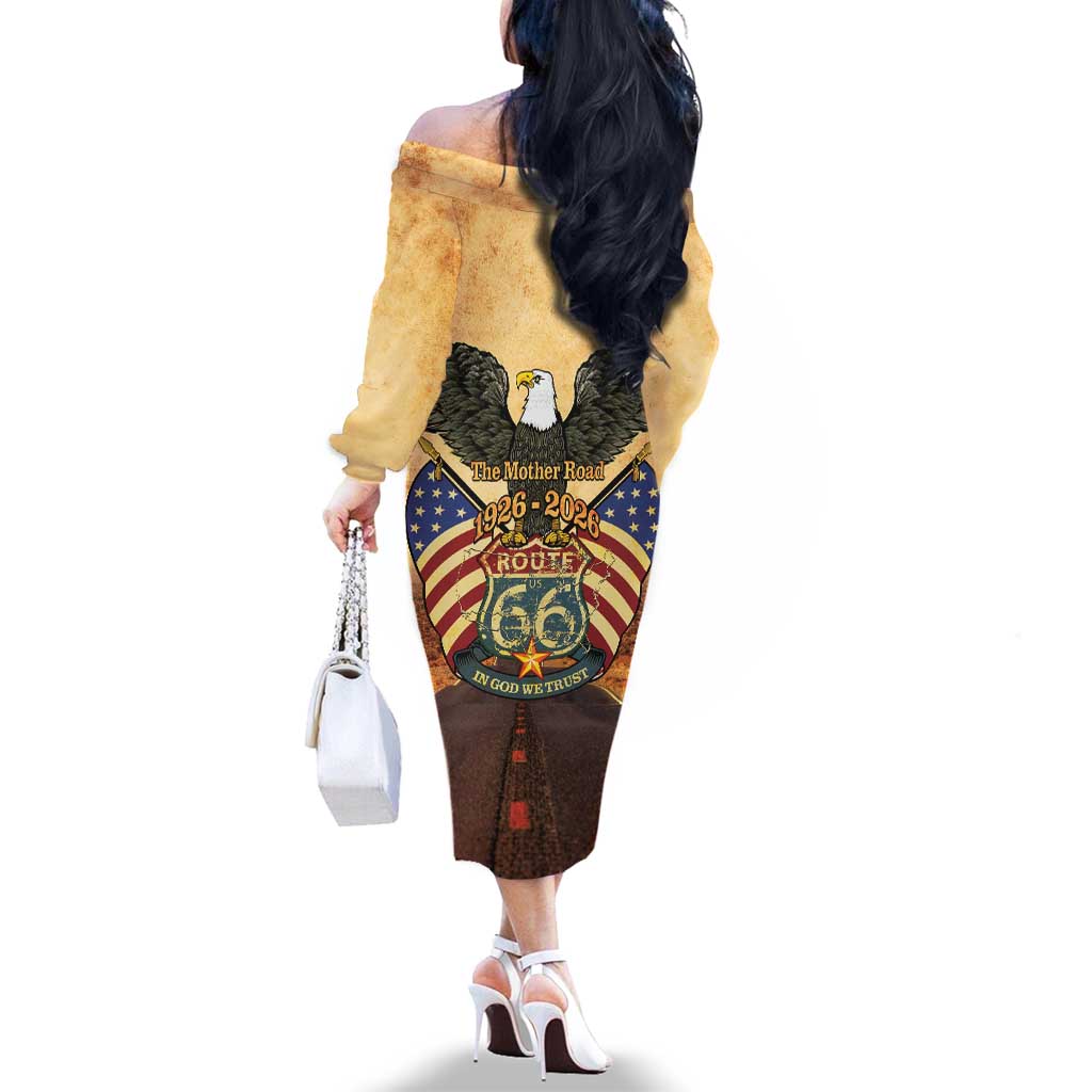 Route 66 Highway United States Family Matching Off The Shoulder Long Sleeve Dress and Hawaiian Shirt Mother Road Happy 100th Anniversary Proud - Wonder Print Shop