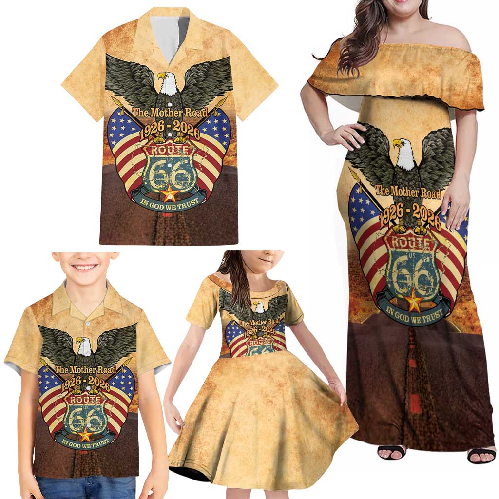 Route 66 Highway United States Family Matching Off Shoulder Maxi Dress and Hawaiian Shirt Mother Road Happy 100th Anniversary Proud - Wonder Print Shop