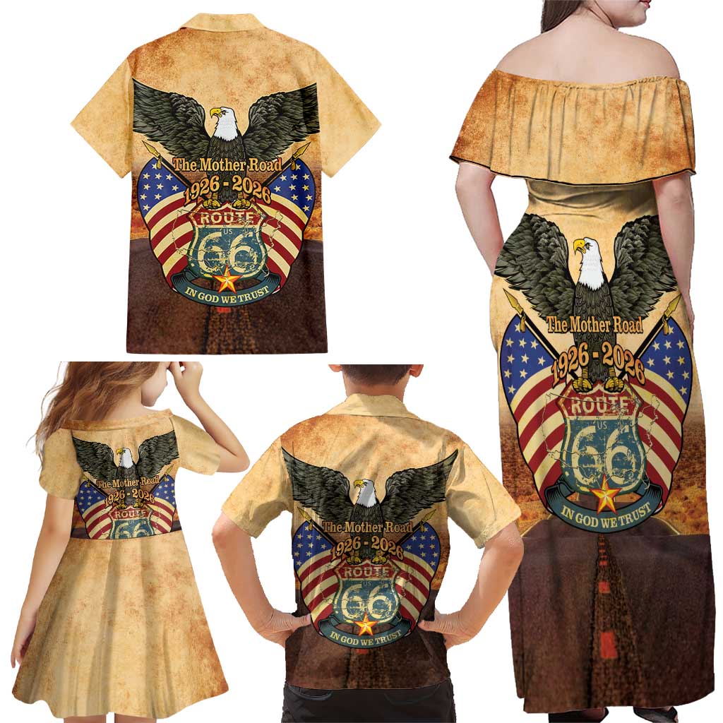 Route 66 Highway United States Family Matching Off Shoulder Maxi Dress and Hawaiian Shirt Mother Road Happy 100th Anniversary Proud - Wonder Print Shop