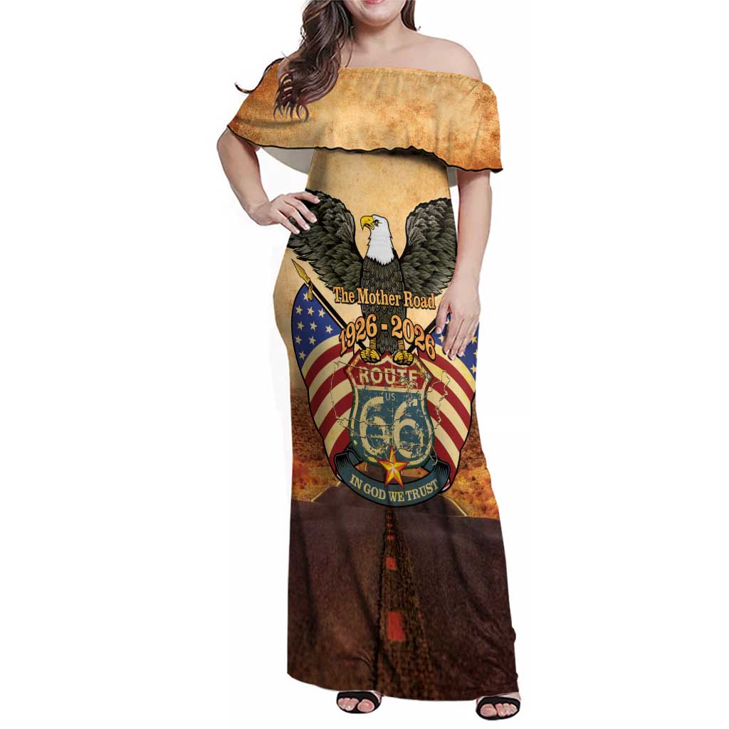 Route 66 Highway United States Family Matching Off Shoulder Maxi Dress and Hawaiian Shirt Mother Road Happy 100th Anniversary Proud - Wonder Print Shop