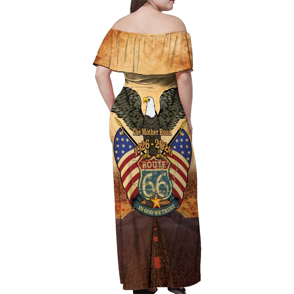 Route 66 Highway United States Family Matching Off Shoulder Maxi Dress and Hawaiian Shirt Mother Road Happy 100th Anniversary Proud - Wonder Print Shop