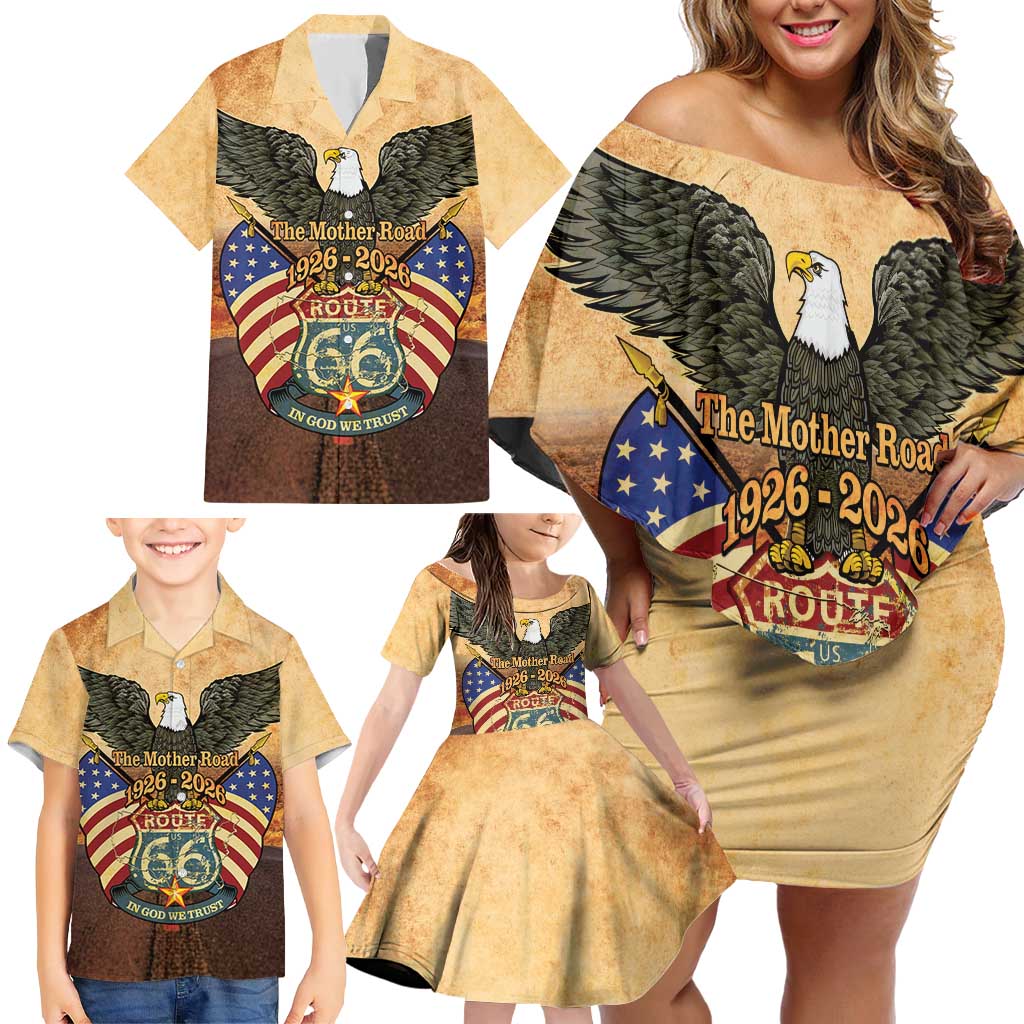 Route 66 Highway United States Family Matching Off Shoulder Short Dress and Hawaiian Shirt Mother Road Happy 100th Anniversary Proud - Wonder Print Shop