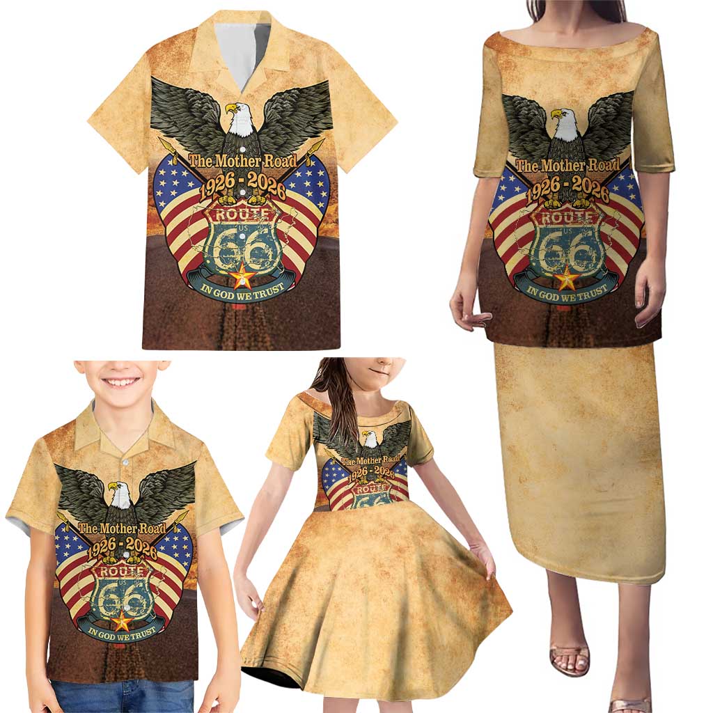Route 66 Highway United States Family Matching Puletasi and Hawaiian Shirt Mother Road Happy 100th Anniversary Proud - Wonder Print Shop