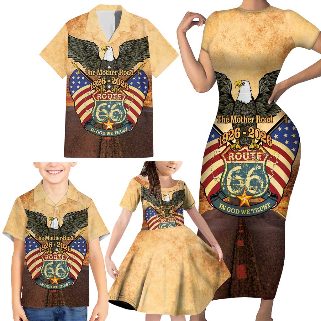 Route 66 Highway United States Family Matching Short Sleeve Bodycon Dress and Hawaiian Shirt Mother Road Happy 100th Anniversary Proud - Wonder Print Shop