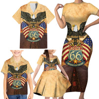 Route 66 Highway United States Family Matching Short Sleeve Bodycon Dress and Hawaiian Shirt Mother Road Happy 100th Anniversary Proud - Wonder Print Shop