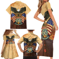Route 66 Highway United States Family Matching Short Sleeve Bodycon Dress and Hawaiian Shirt Mother Road Happy 100th Anniversary Proud - Wonder Print Shop