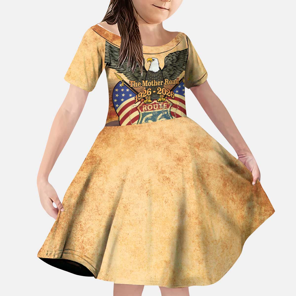 Route 66 Highway United States Kid Short Sleeve Dress Mother Road Happy 100th Anniversary Proud - Wonder Print Shop