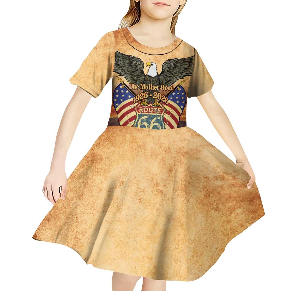 Route 66 Highway United States Kid Short Sleeve Dress Mother Road Happy 100th Anniversary Proud - Wonder Print Shop