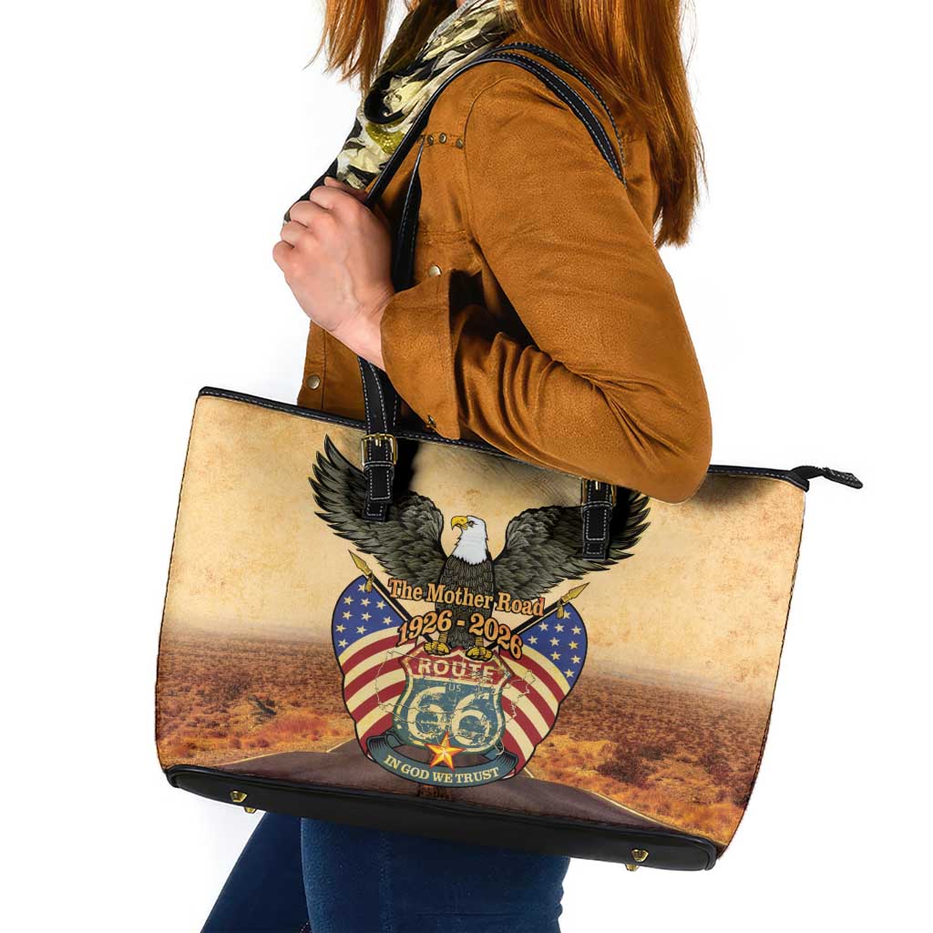 Route 66 Highway United States Leather Tote Bag Mother Road Happy 100th Anniversary Proud - Wonder Print Shop