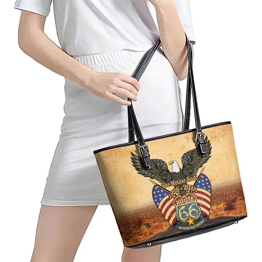 Route 66 Highway United States Leather Tote Bag Mother Road Happy 100th Anniversary Proud - Wonder Print Shop