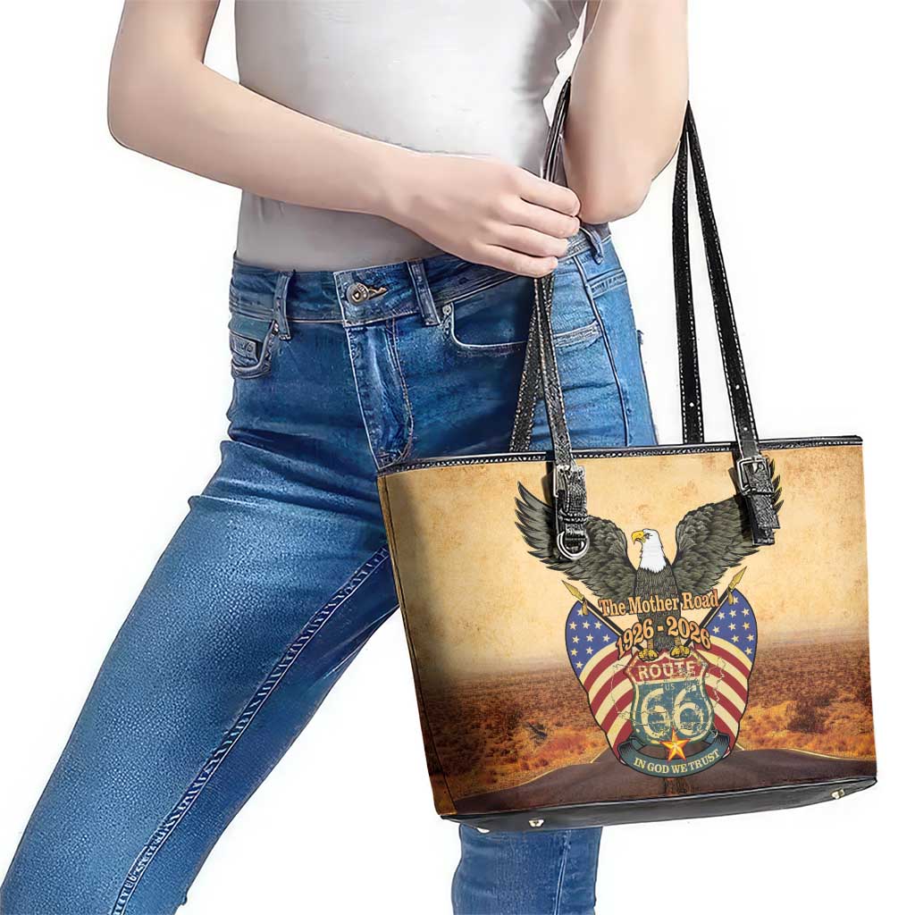 Route 66 Highway United States Leather Tote Bag Mother Road Happy 100th Anniversary Proud - Wonder Print Shop