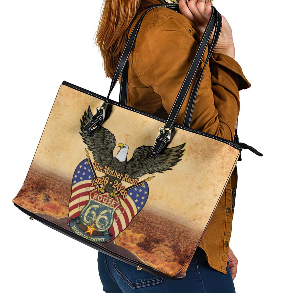 Route 66 Highway United States Leather Tote Bag Mother Road Happy 100th Anniversary Proud - Wonder Print Shop