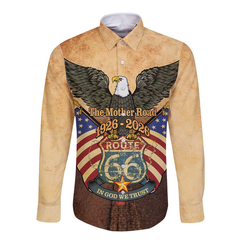 Route 66 Highway United States Long Sleeve Button Shirt Mother Road Happy 100th Anniversary Proud - Wonder Print Shop