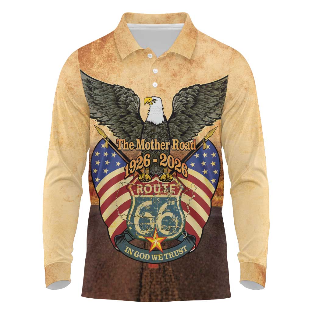 Route 66 Highway United States Long Sleeve Polo Shirt Mother Road Happy 100th Anniversary Proud - Wonder Print Shop