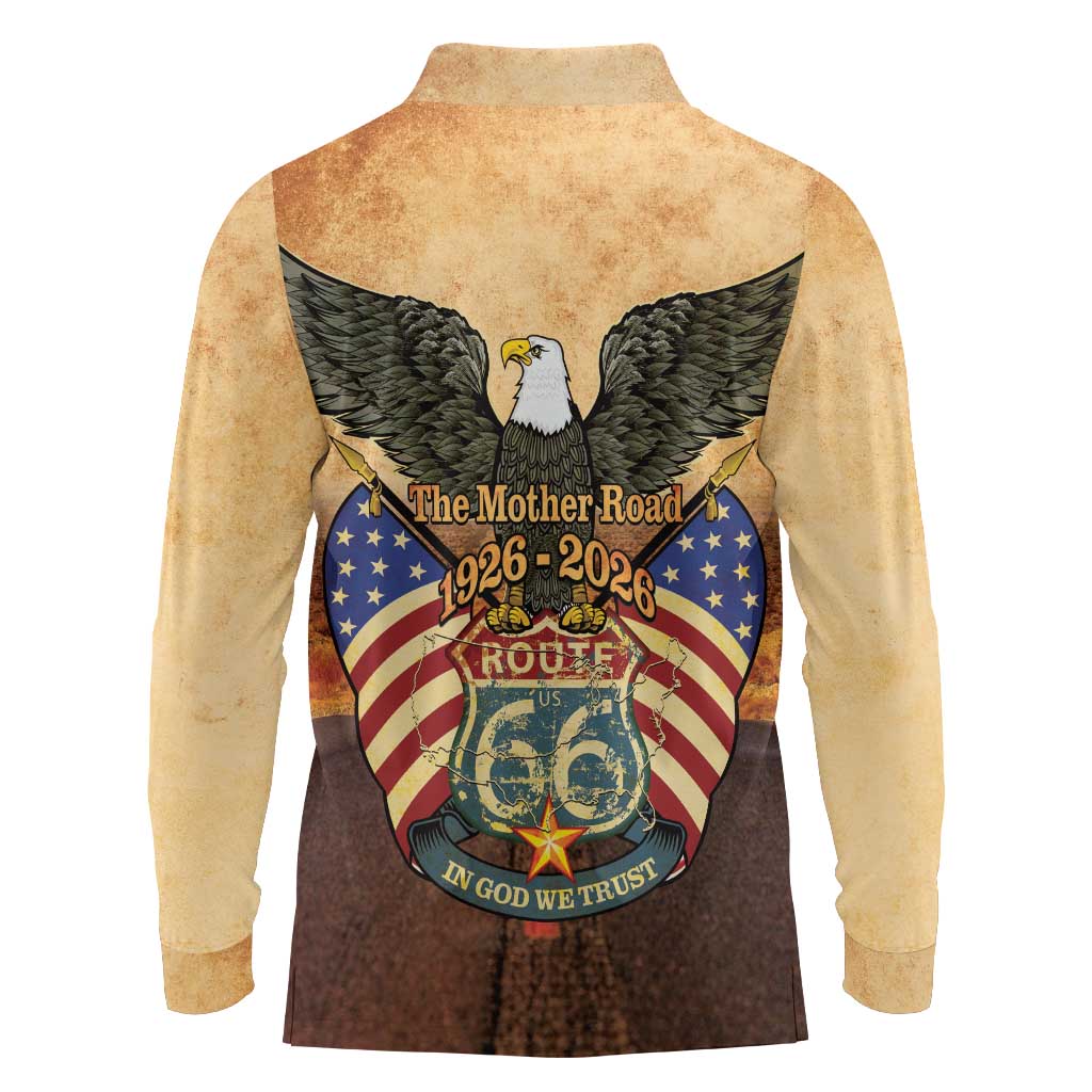 Route 66 Highway United States Long Sleeve Polo Shirt Mother Road Happy 100th Anniversary Proud - Wonder Print Shop
