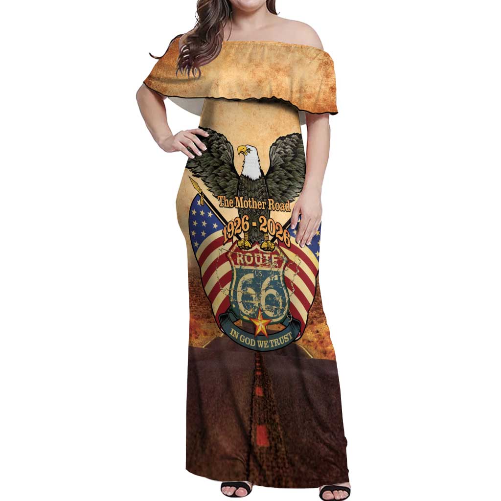 Route 66 Highway United States Off Shoulder Maxi Dress Mother Road Happy 100th Anniversary Proud - Wonder Print Shop