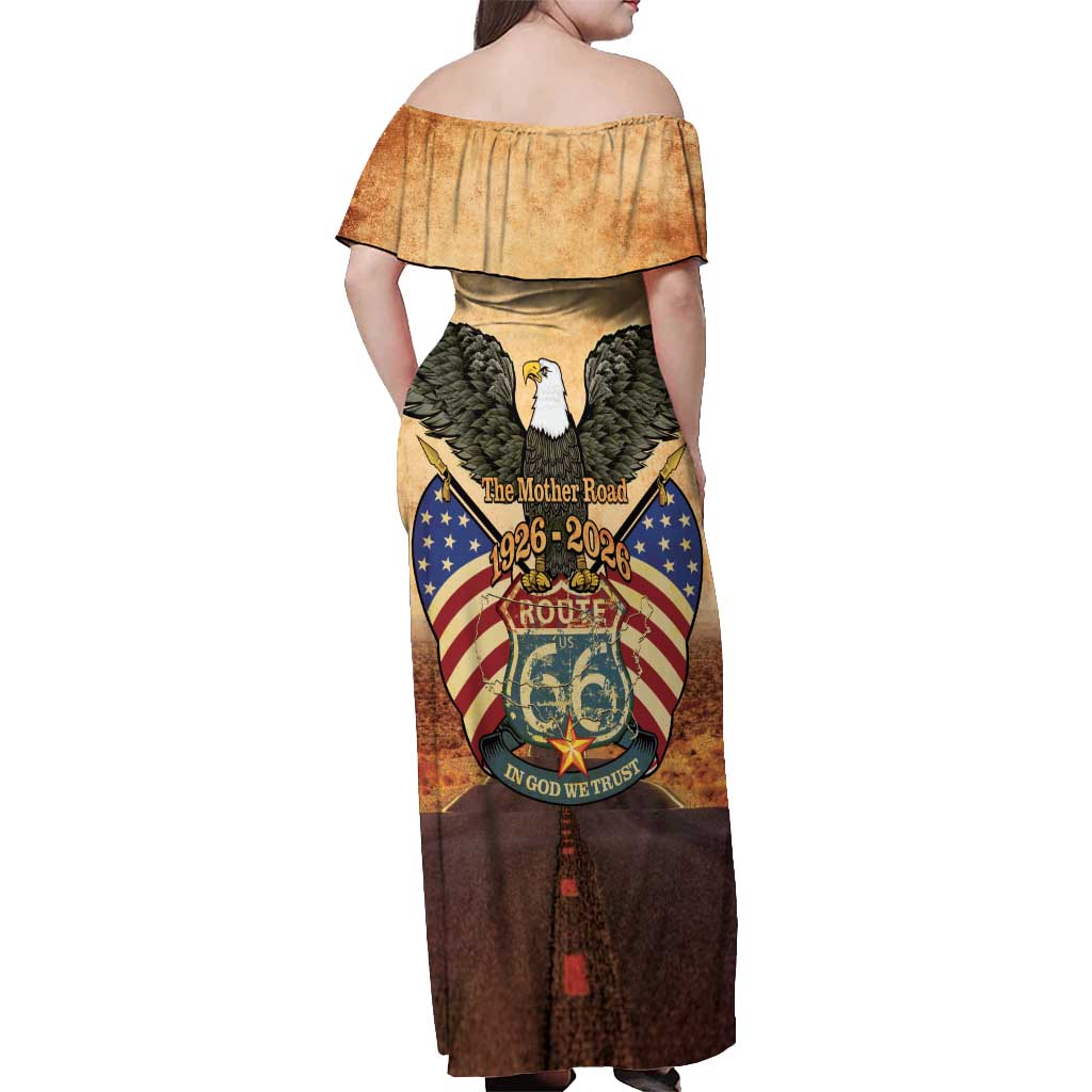 Route 66 Highway United States Off Shoulder Maxi Dress Mother Road Happy 100th Anniversary Proud - Wonder Print Shop