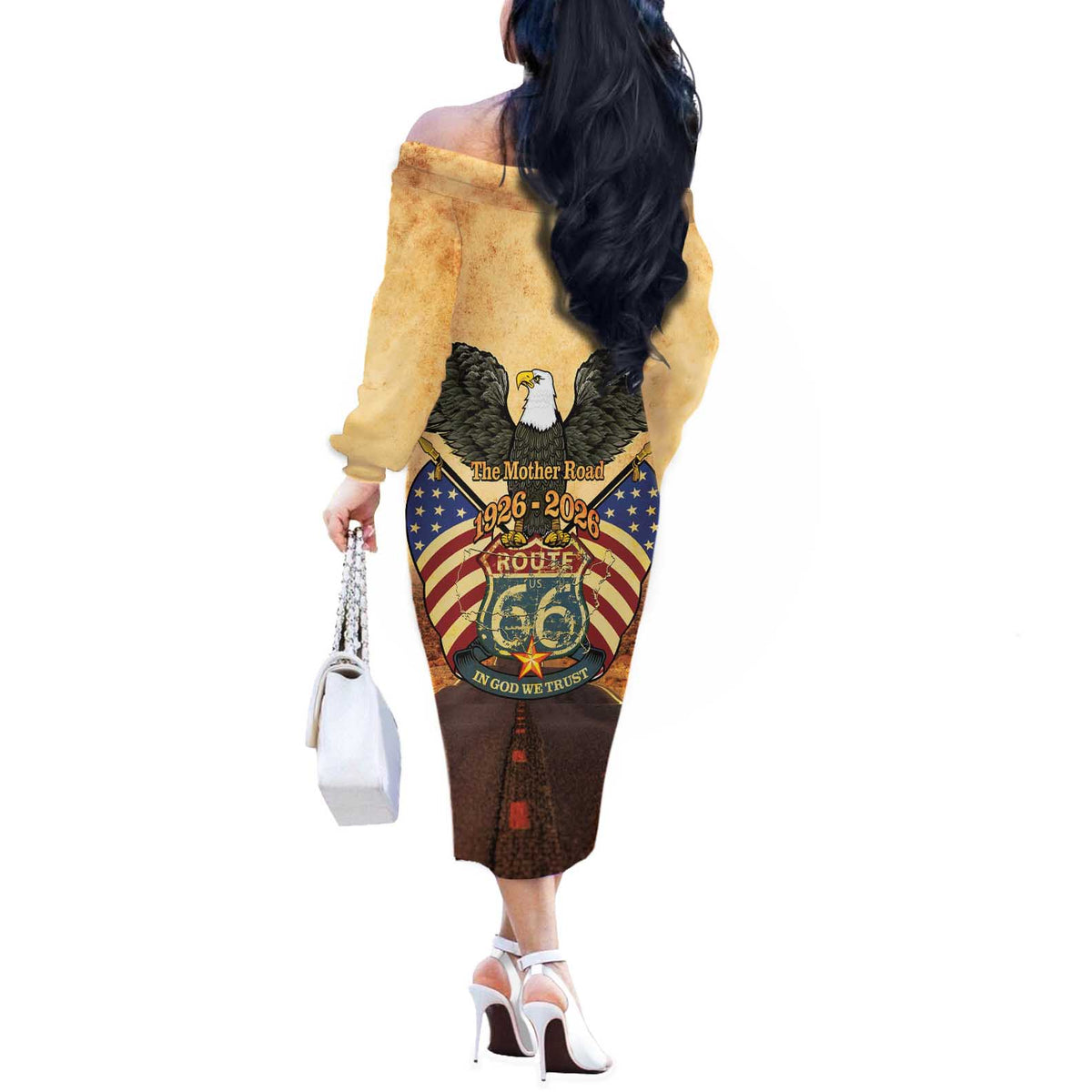 Route 66 Highway United States Off The Shoulder Long Sleeve Dress Mother Road Happy 100th Anniversary Proud - Wonder Print Shop