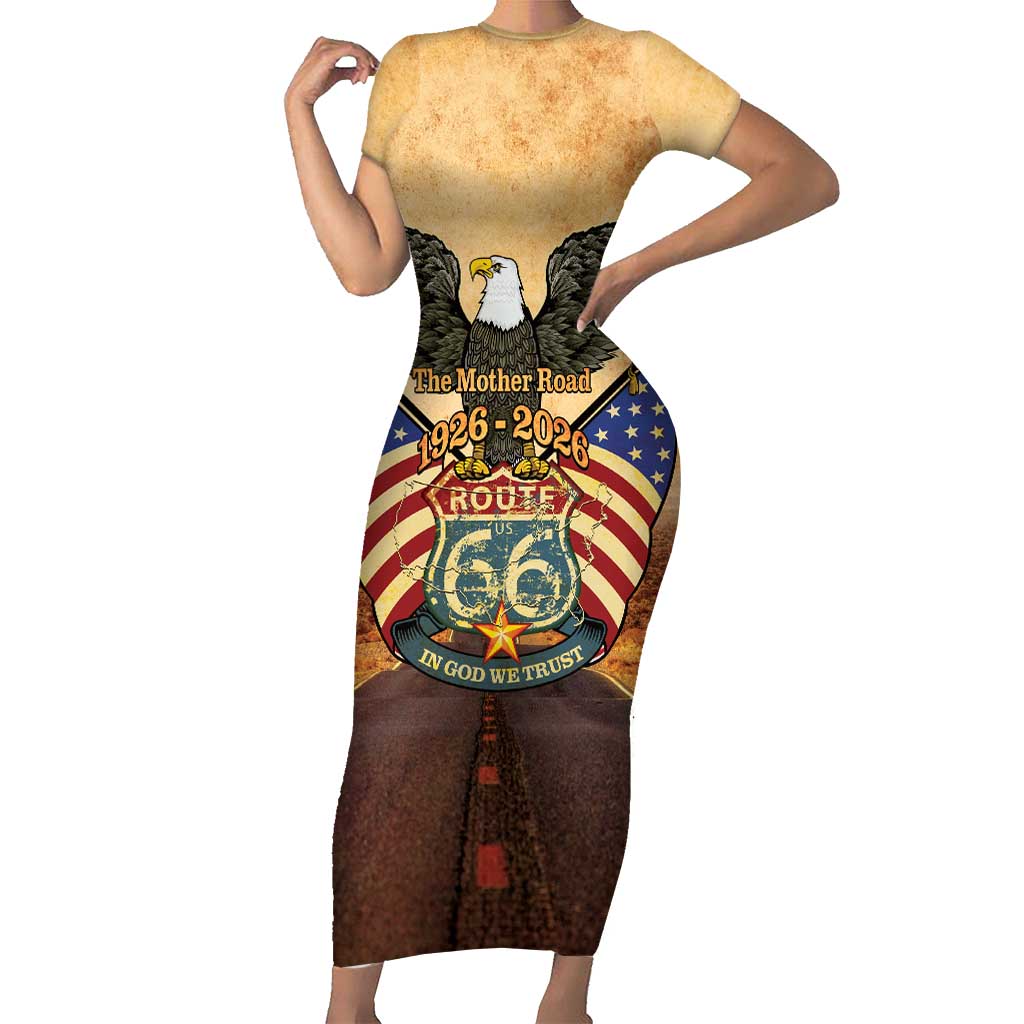 Route 66 Highway United States Short Sleeve Bodycon Dress Mother Road Happy 100th Anniversary Proud - Wonder Print Shop