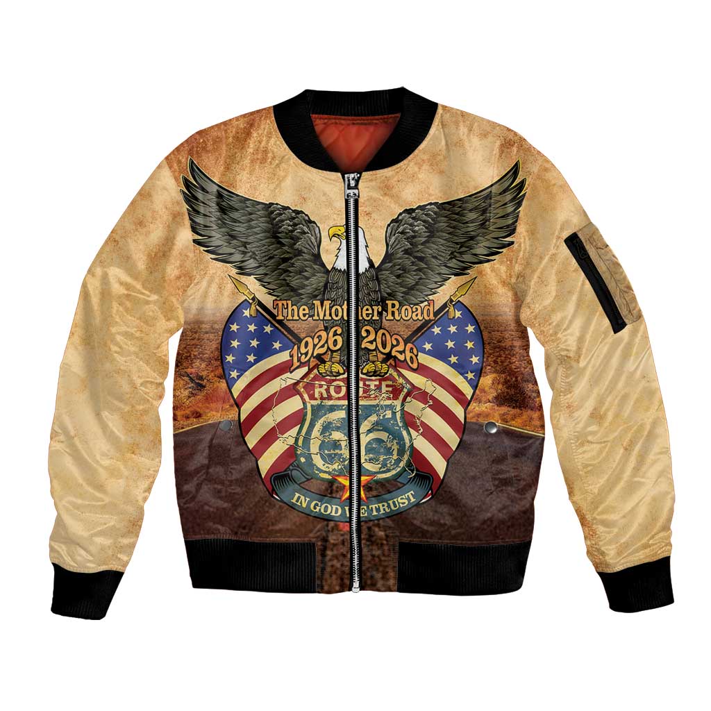 Route 66 Highway United States Sleeve Zip Bomber Jacket Mother Road Happy 100th Anniversary Proud - Wonder Print Shop