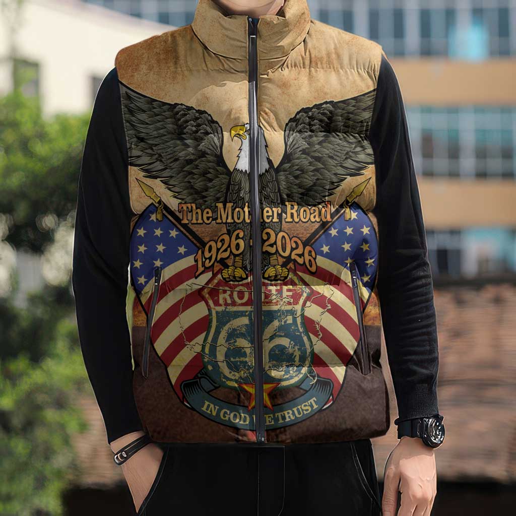 Route 66 Highway United States Sleeveless Puffer Jacket Mother Road Happy 100th Anniversary Proud - Wonder Print Shop