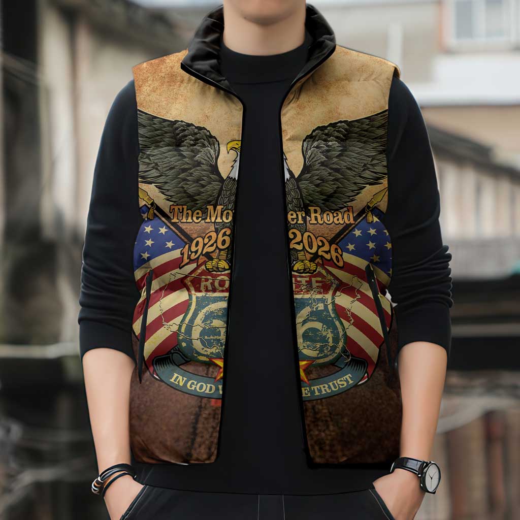 Route 66 Highway United States Sleeveless Puffer Jacket Mother Road Happy 100th Anniversary Proud - Wonder Print Shop